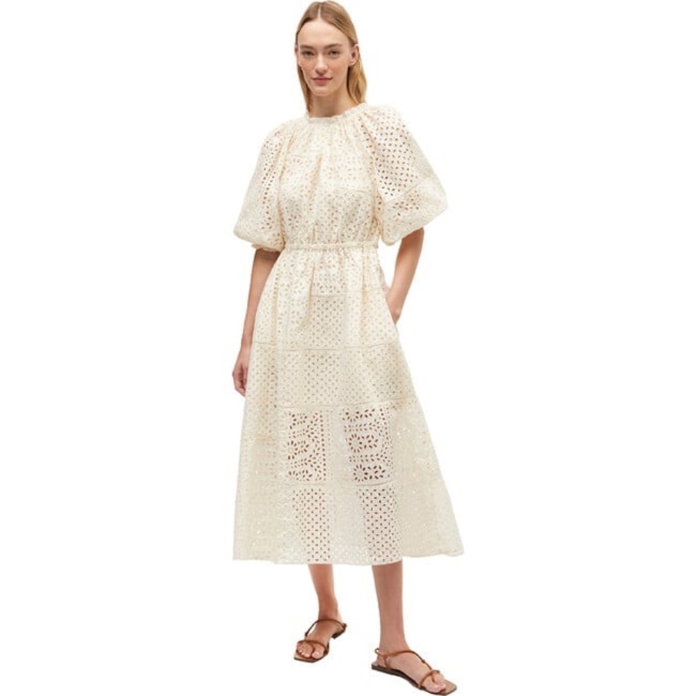 $625 NWT Rhode Amara Cotton Eyelet Dress in Buttercream Sz Medium